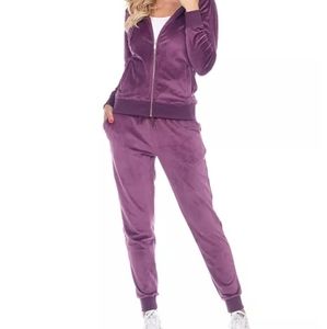 Purple white mark velvet 2pc tracksuit